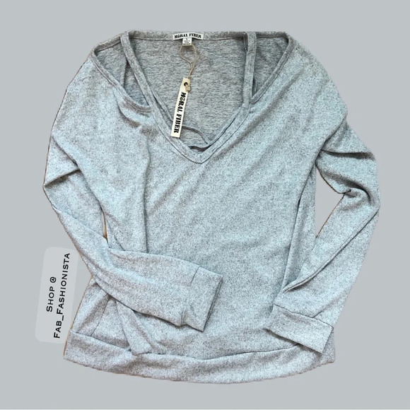 Open shoulder long sleeve sweater grey size large - Picture 4 of 14